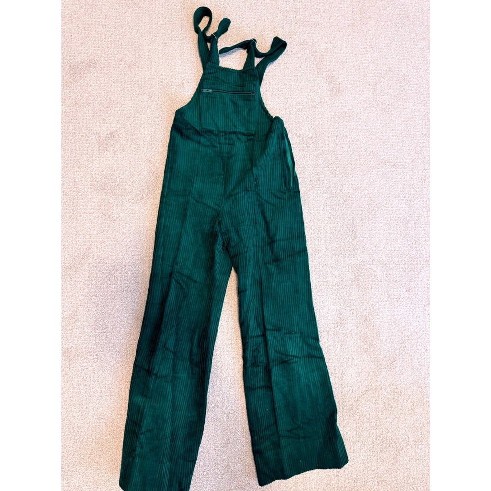 Vintage K-Way Green Corduroy Overalls Made in France Wool Blend Bibs Womens 38D